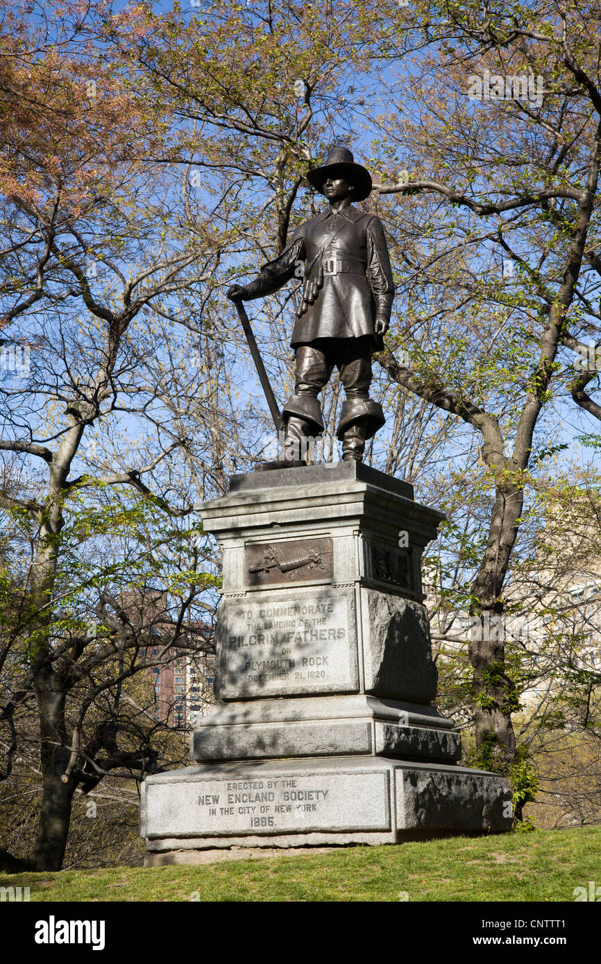 Statue to commemorate the landing of the pilgrim fathers on Plymouth Rock. Erected in Central Park in 1885. Stock Photo