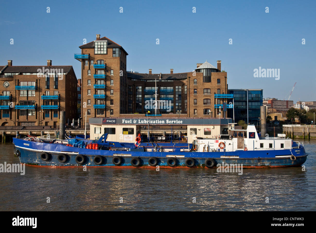 Floating Fuel Station, The River Thames, London, England Stock Photo