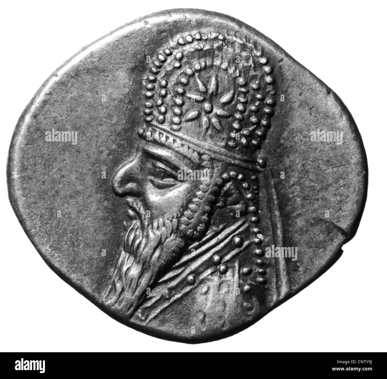 Mithridates II "the Great", King of the Parthian Empire 123 - 88 BC, portrait on a coin, drachm, Stock Photo