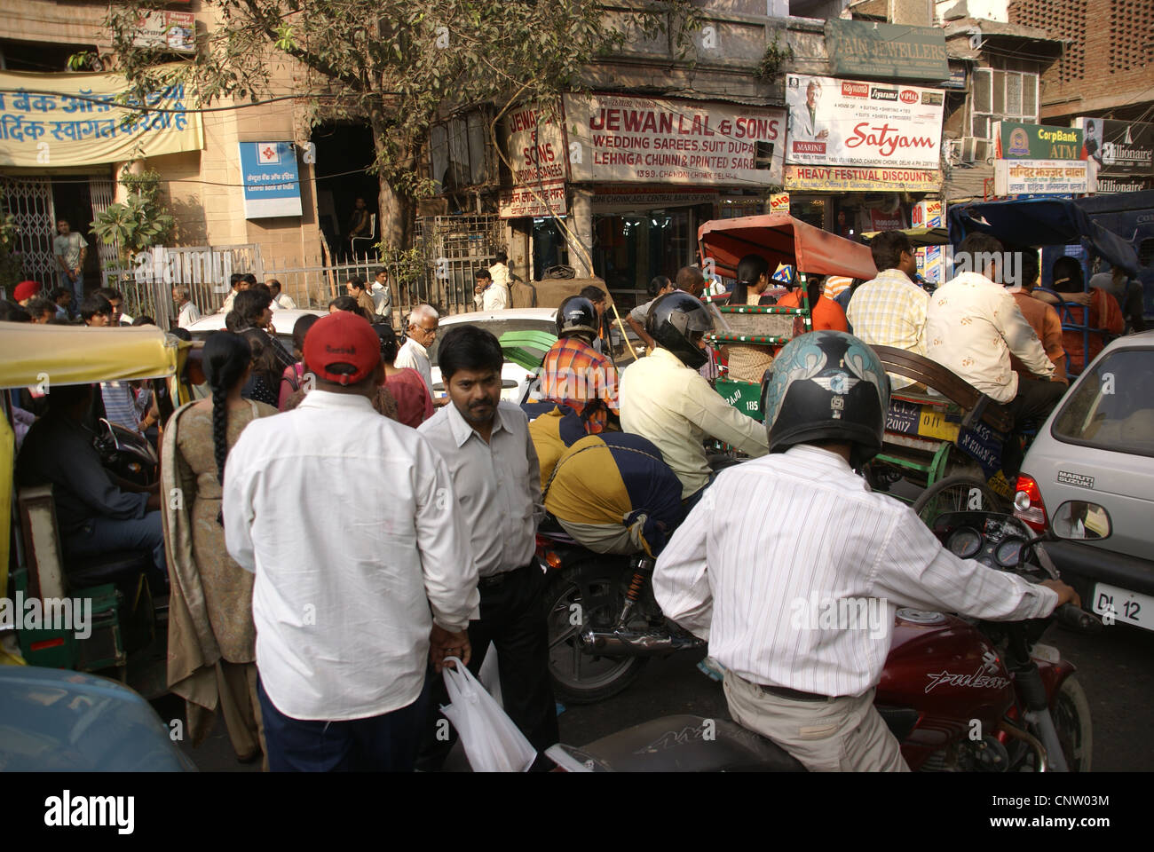 OLD DELHI,INDIA - NOV 3 -Traffic inches forward near Chandi Chowk in Old Delhi, India on Nov 3, 2009. Stock Photo