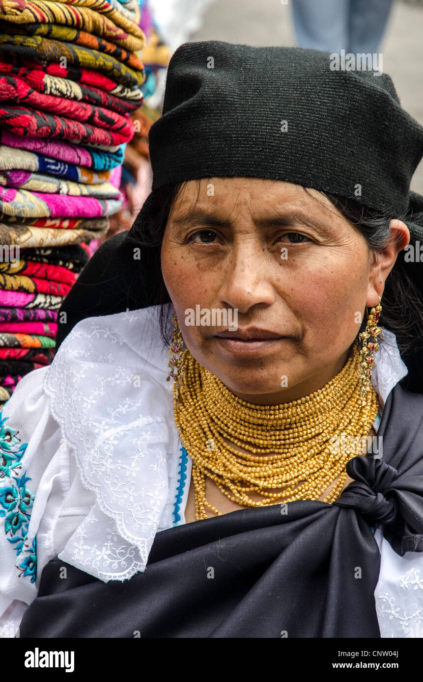 Traditional costume at Otavalo Market, Ecuador Stock Photo