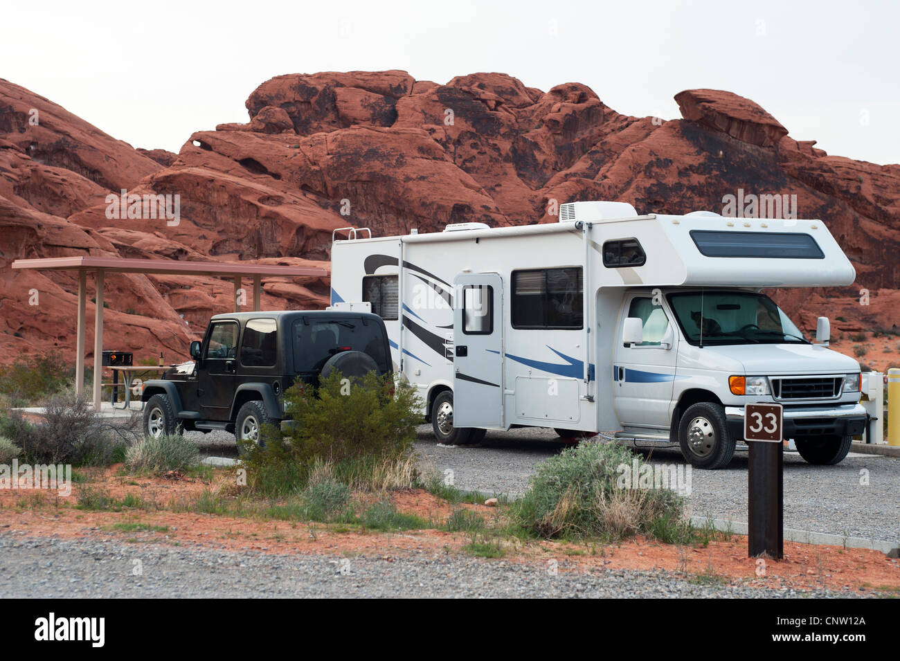 One of the RV camping sites at Valley of Fire State Park, Nevada Stock Photo