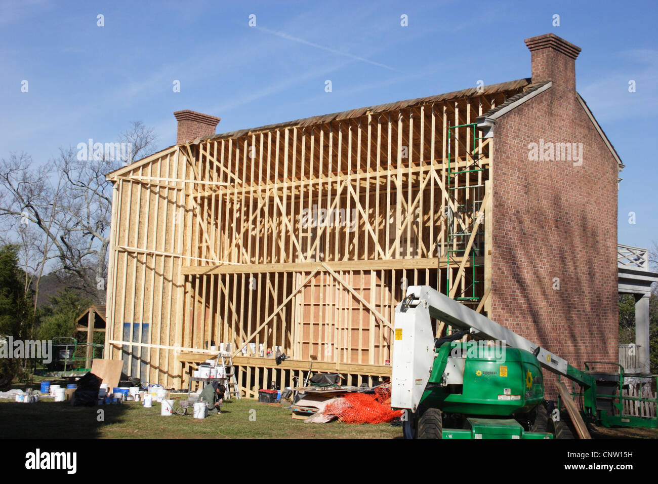 Crew constructing Appomatox Courthouse set for the movie Lincoln by
