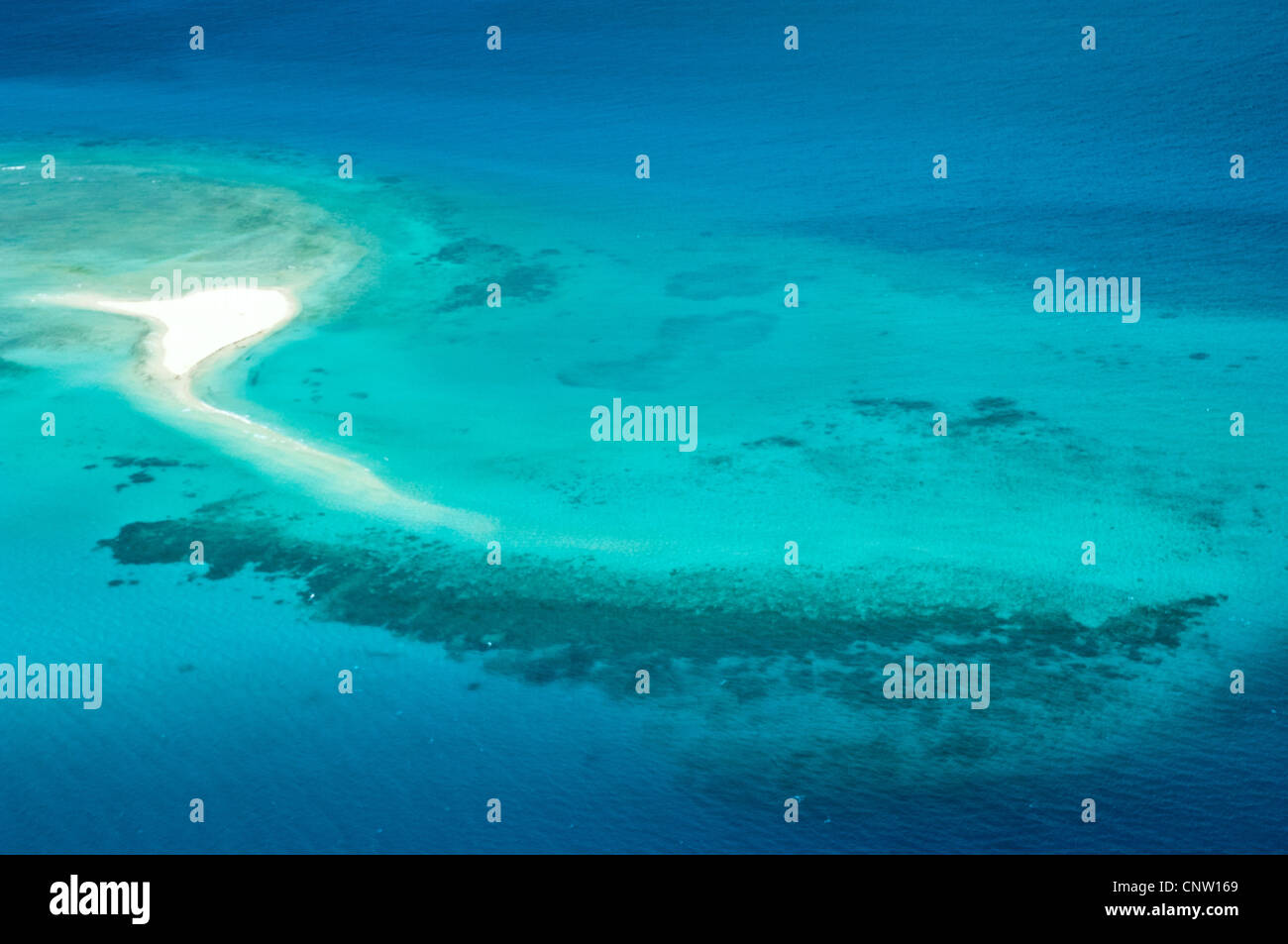 Sand banks and reefs, Mafia Channel between  Rufiji River estuary and Mafia Island, aerial view, Tanzania Stock Photo