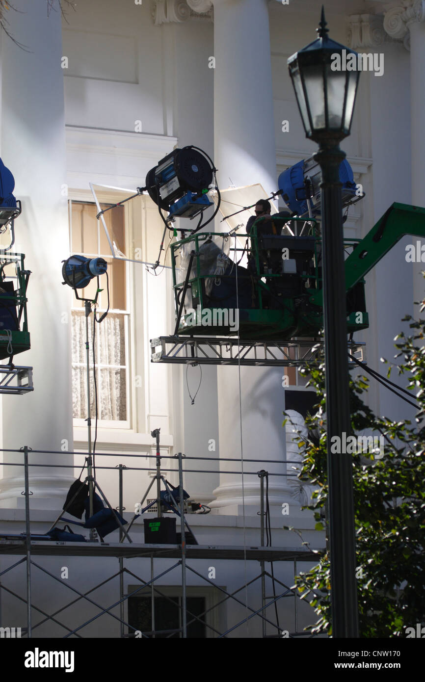 Crew lighting the set during a scene for the movie Lincoln by Steven