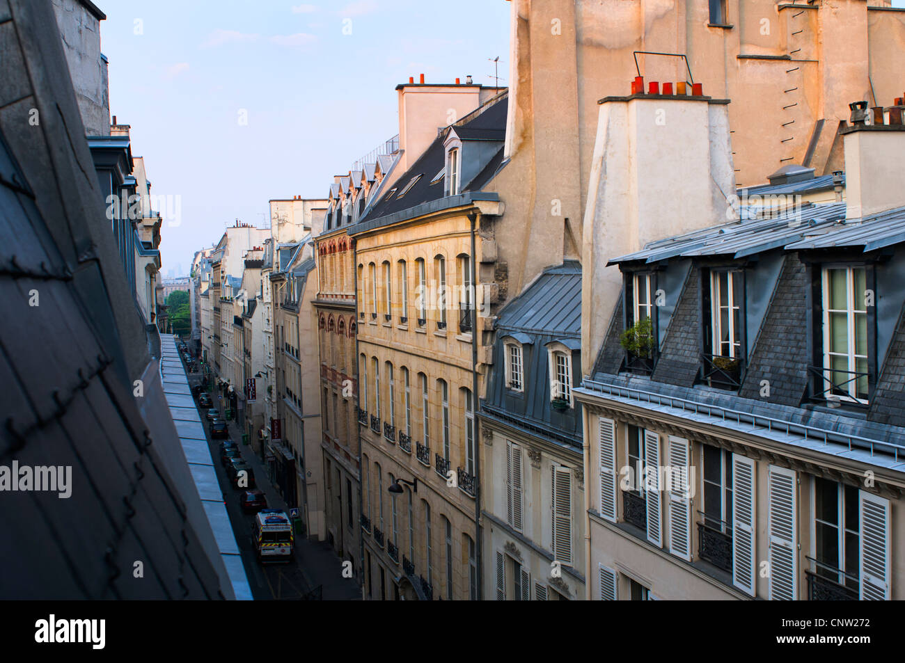 Top floor apartment window view on Rue SaintRoch in Paris, France