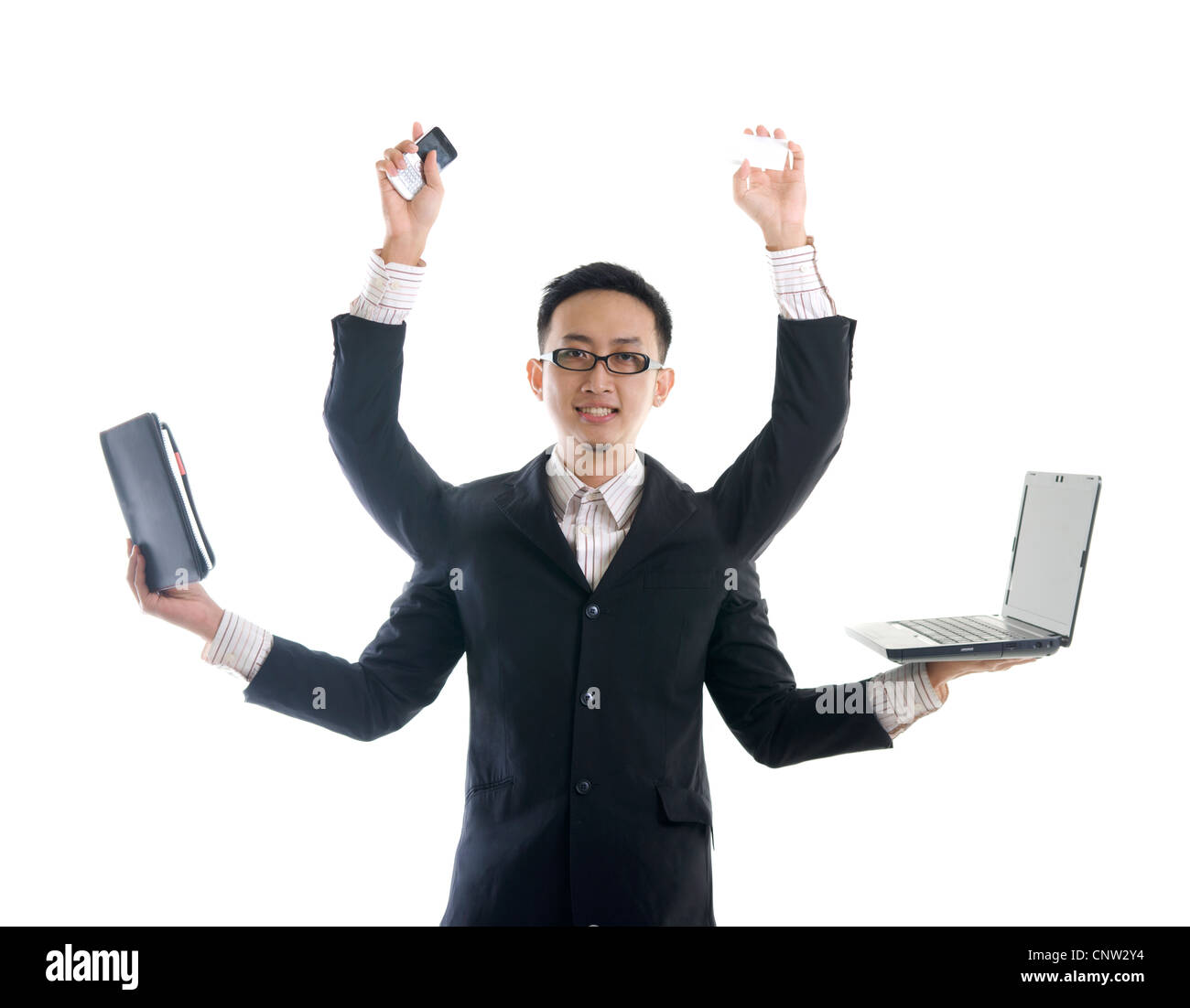 asian male multitasking happily Stock Photo - Alamy