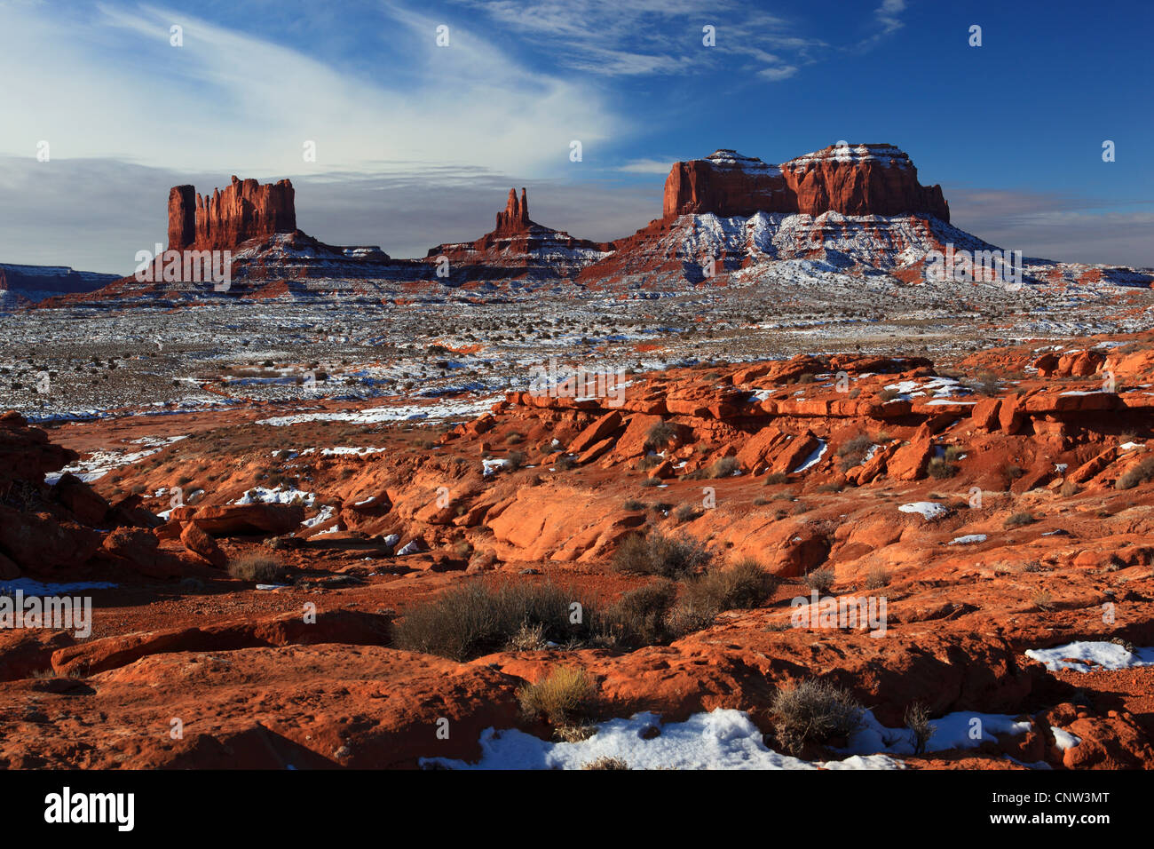 Monument Valley in winter, mesas and monolithes, USA, Utah, Monument