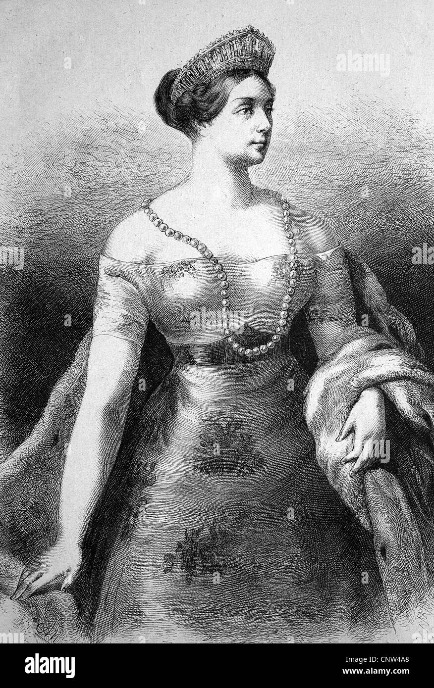 Luise von Mecklenburg-Strelitz, Queen of Prussia, historical wood engraving, 1886 Stock Photo