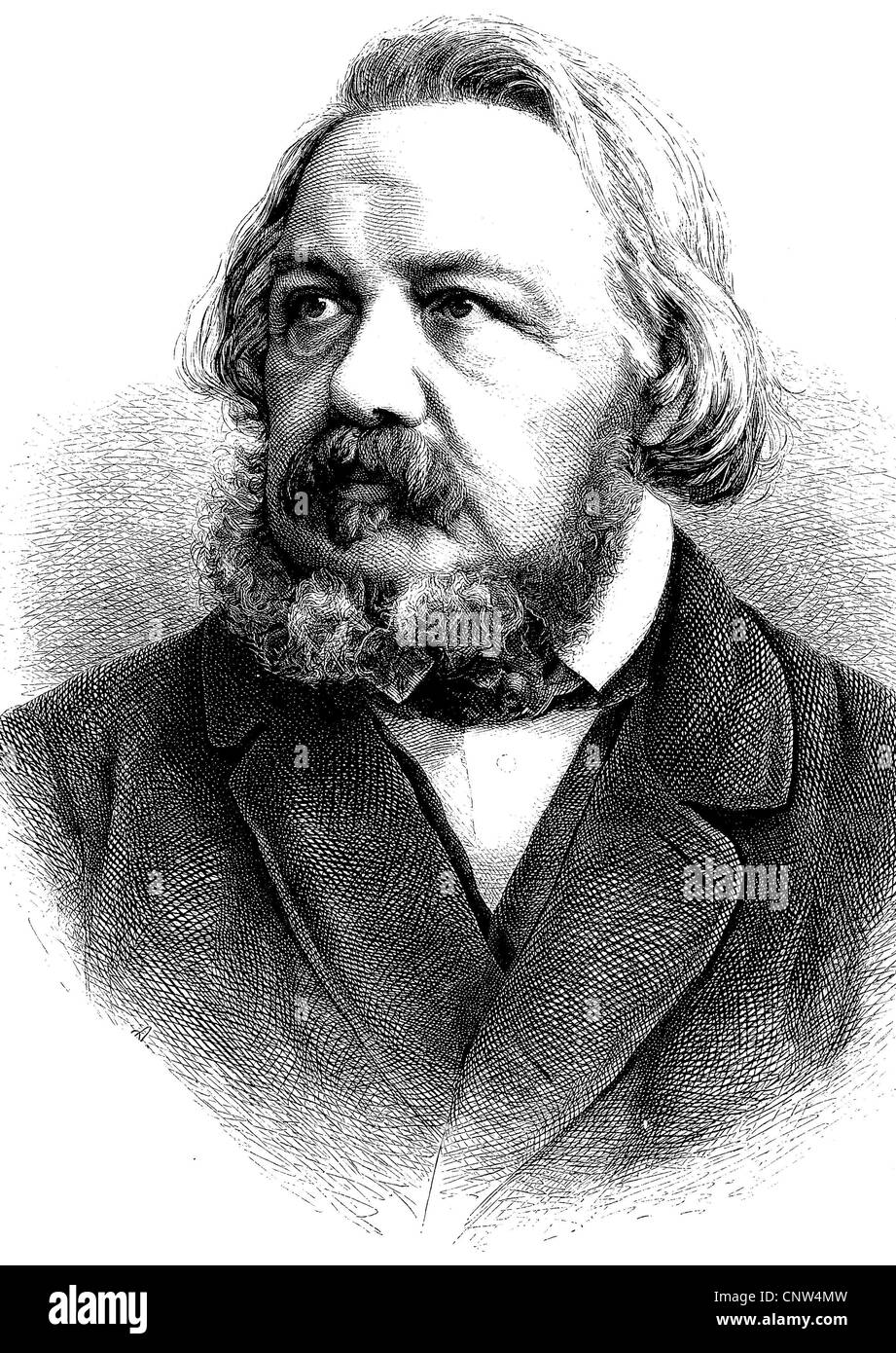 Hermann Ferdinand Freiligrath, 1810 - 1876, a German lyricist, poet and translator, historicl wood engraving, 1886 Stock Photo