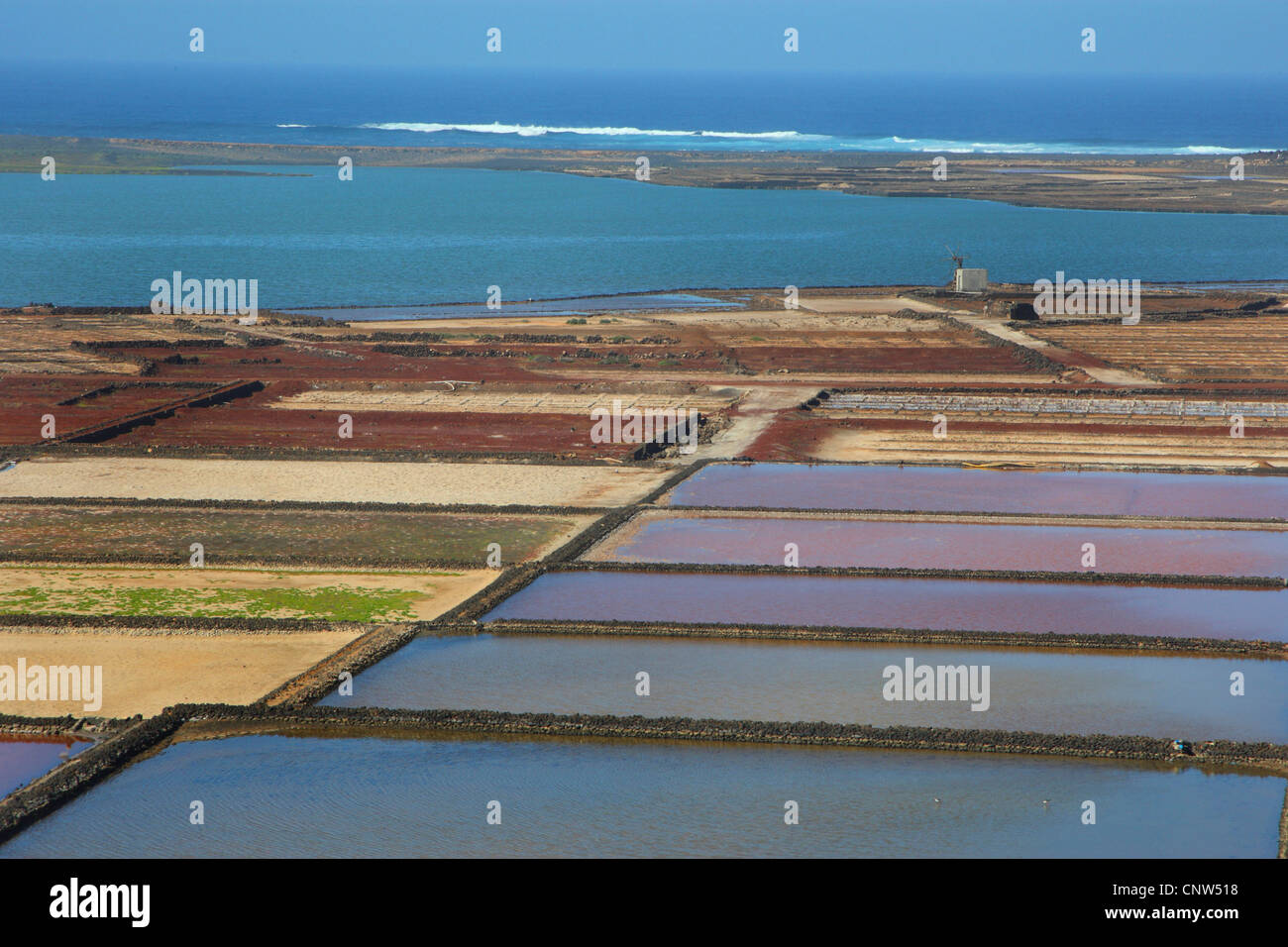 Salt-works at the west coast of Lanzarote, Canary Islands, Lanzarote Stock Photo