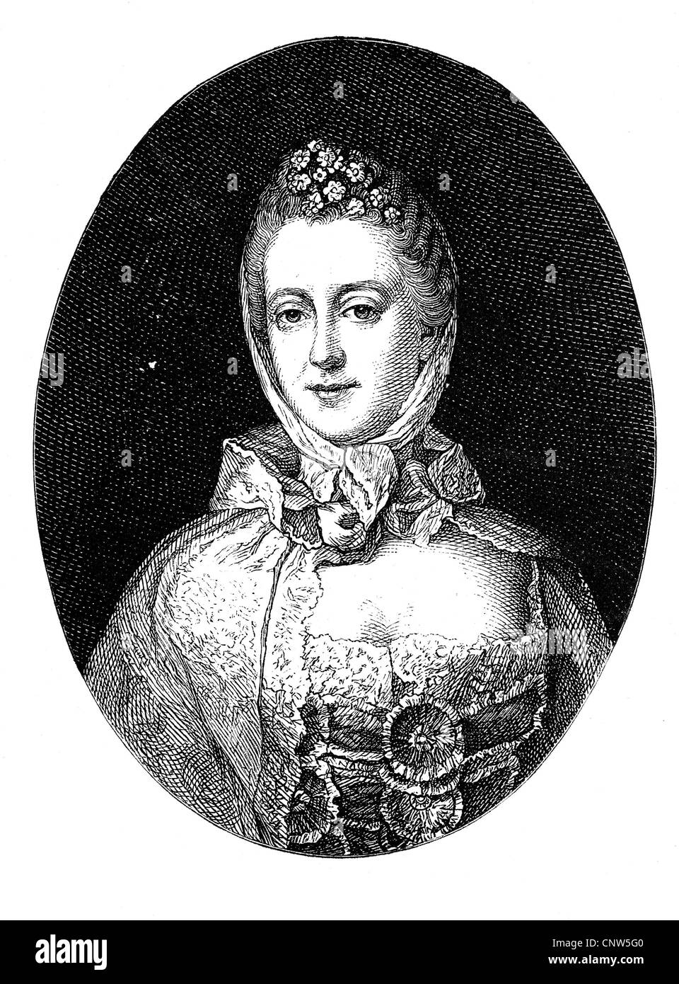 Franziska Theresa Countess von Hohenheim, 1748 - 1811, historical engraving, 1880 Stock Photo