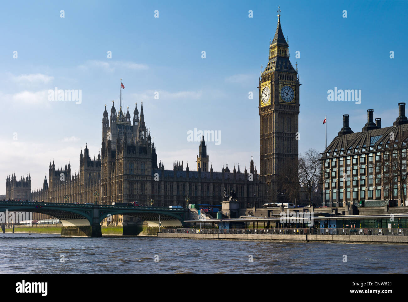 Europe England London seen from the Thames river, the Big Ben of Westminster palace Stock Photo