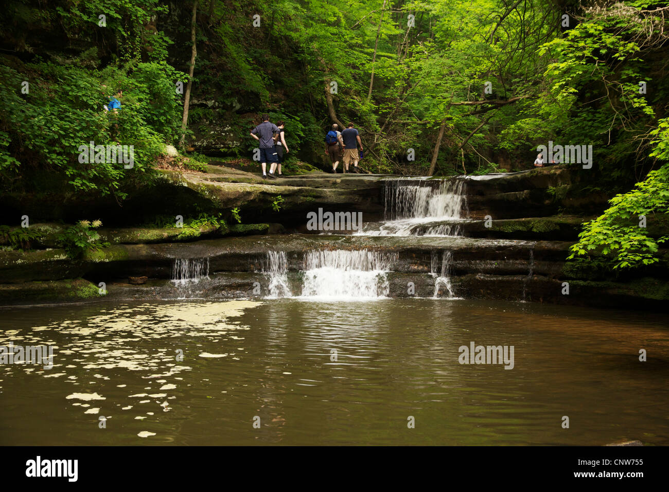 Hikers passing the Giant's Bathtub. Upper Dells, Matthiessen State Park