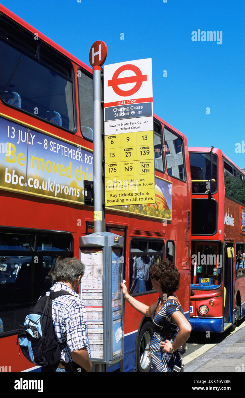 England, London, Bus Stop Stock Photo