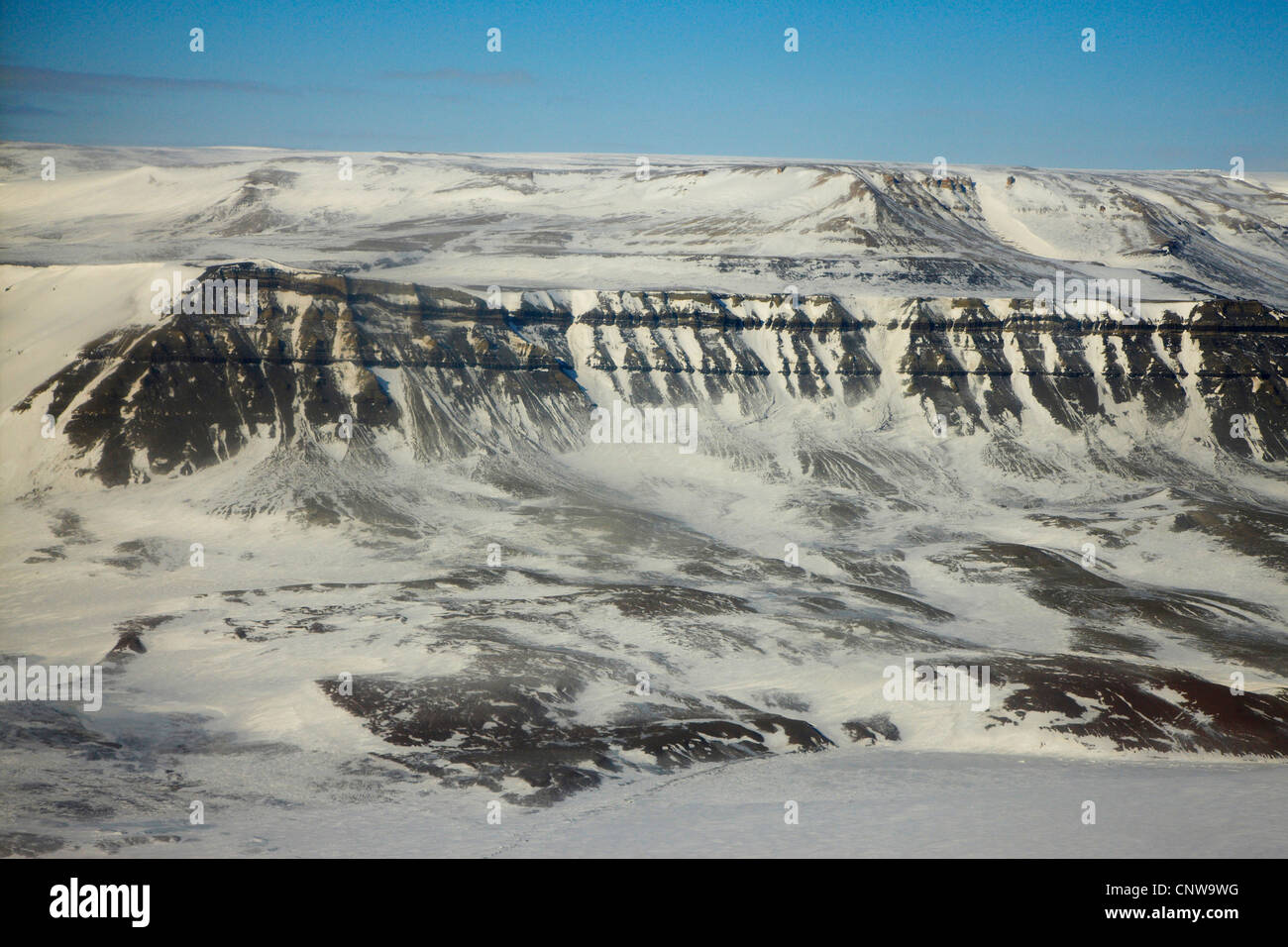 Jameson Land from the air, Greenland, Ostgroenland, Tunu, Kalaallit Nunaat, Scoresbysund, Kangertittivag, Ittoqqortoormiit Stock Photo