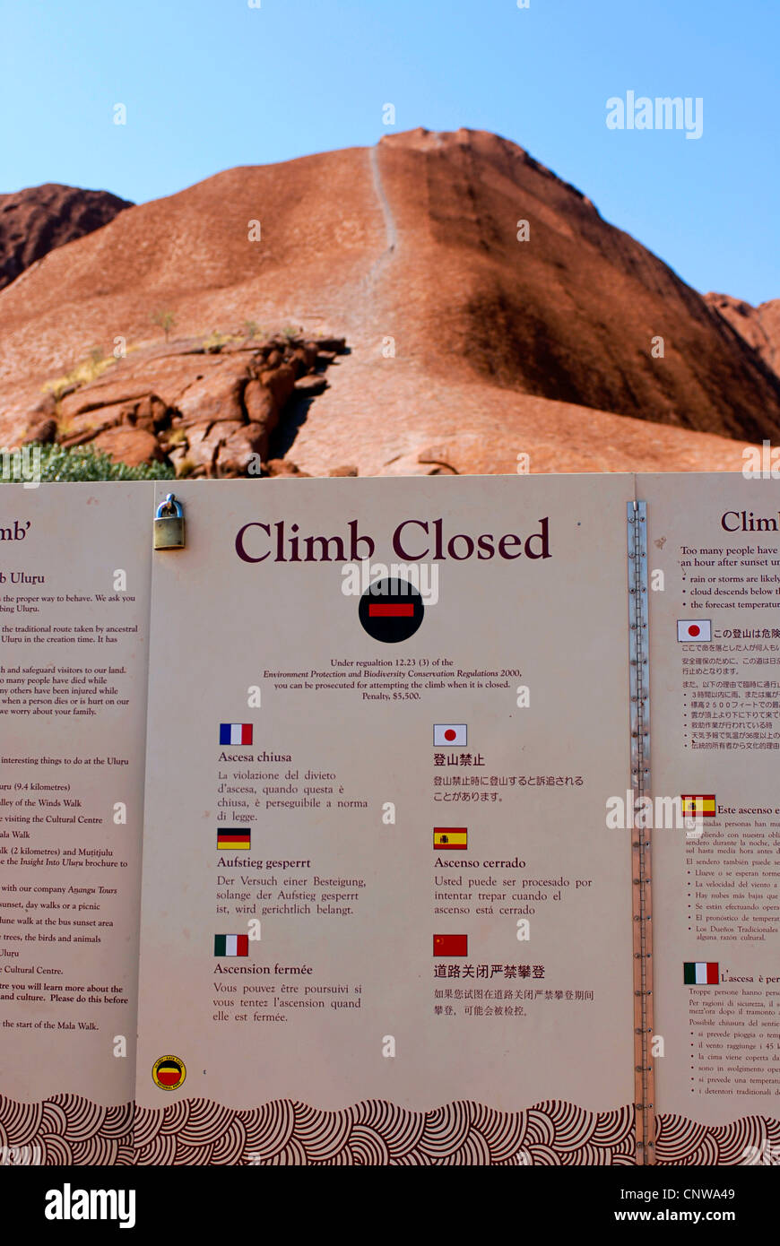 climb closed at Ayer rock, Australia, Uluru-Kata Tjuta National Park, Alice Springs Stock Photo