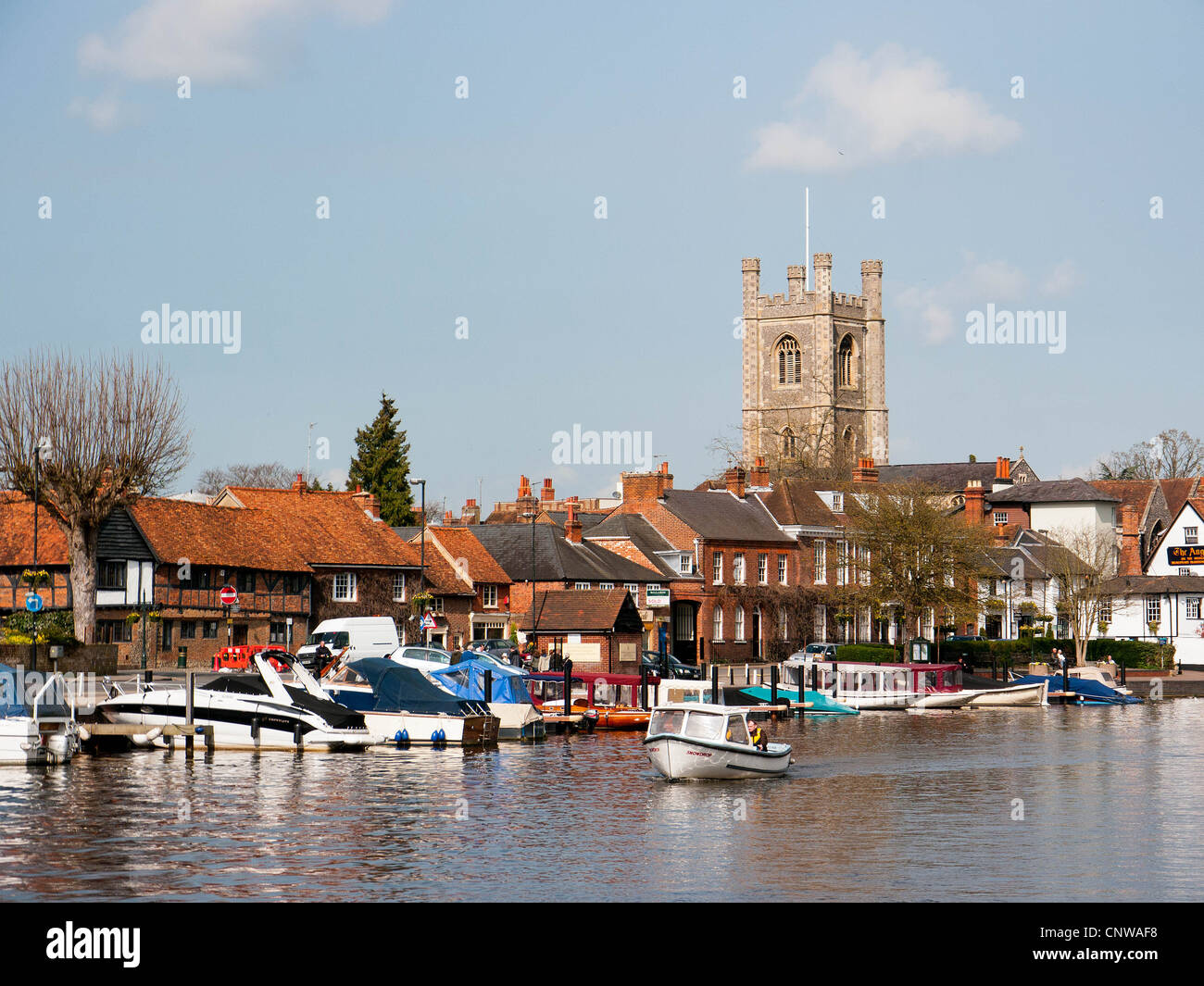 The town waterfront at Henley on Thames, Oxfordshire, UK, with St Mary