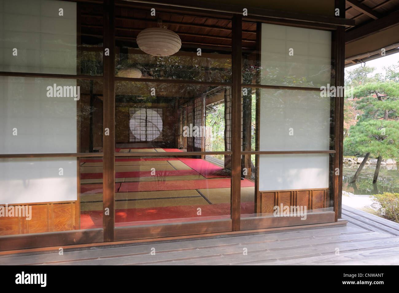 traditional Japanese house with handmade glass, Nara, Japan Stock Photo