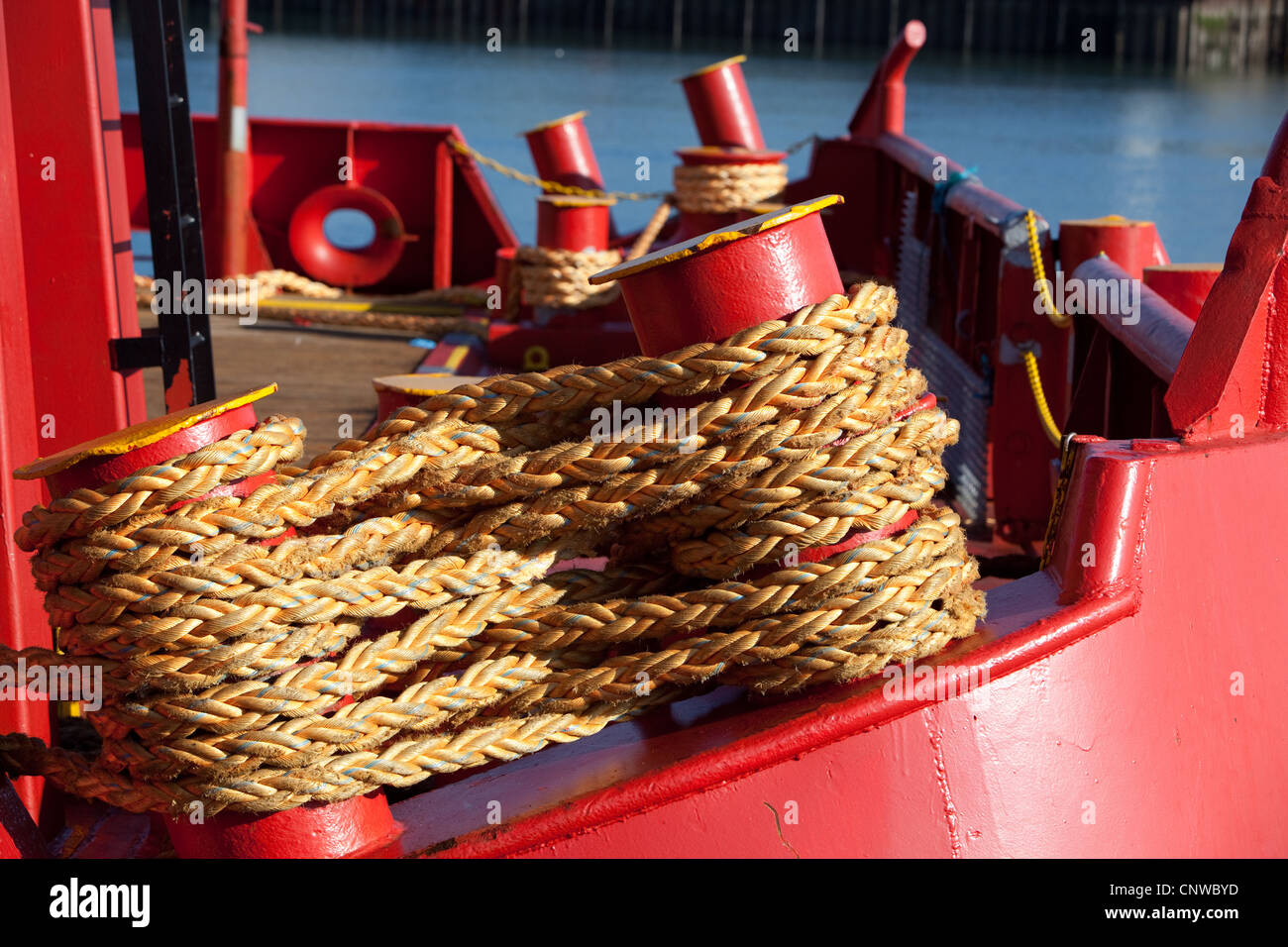 mooring lines of Oil vessel secured alongside Quay Montrose Port UK