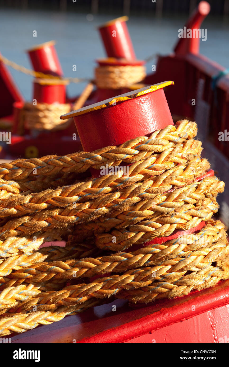 mooring lines of Oil vessel secured alongside Quay Montrose Port UK