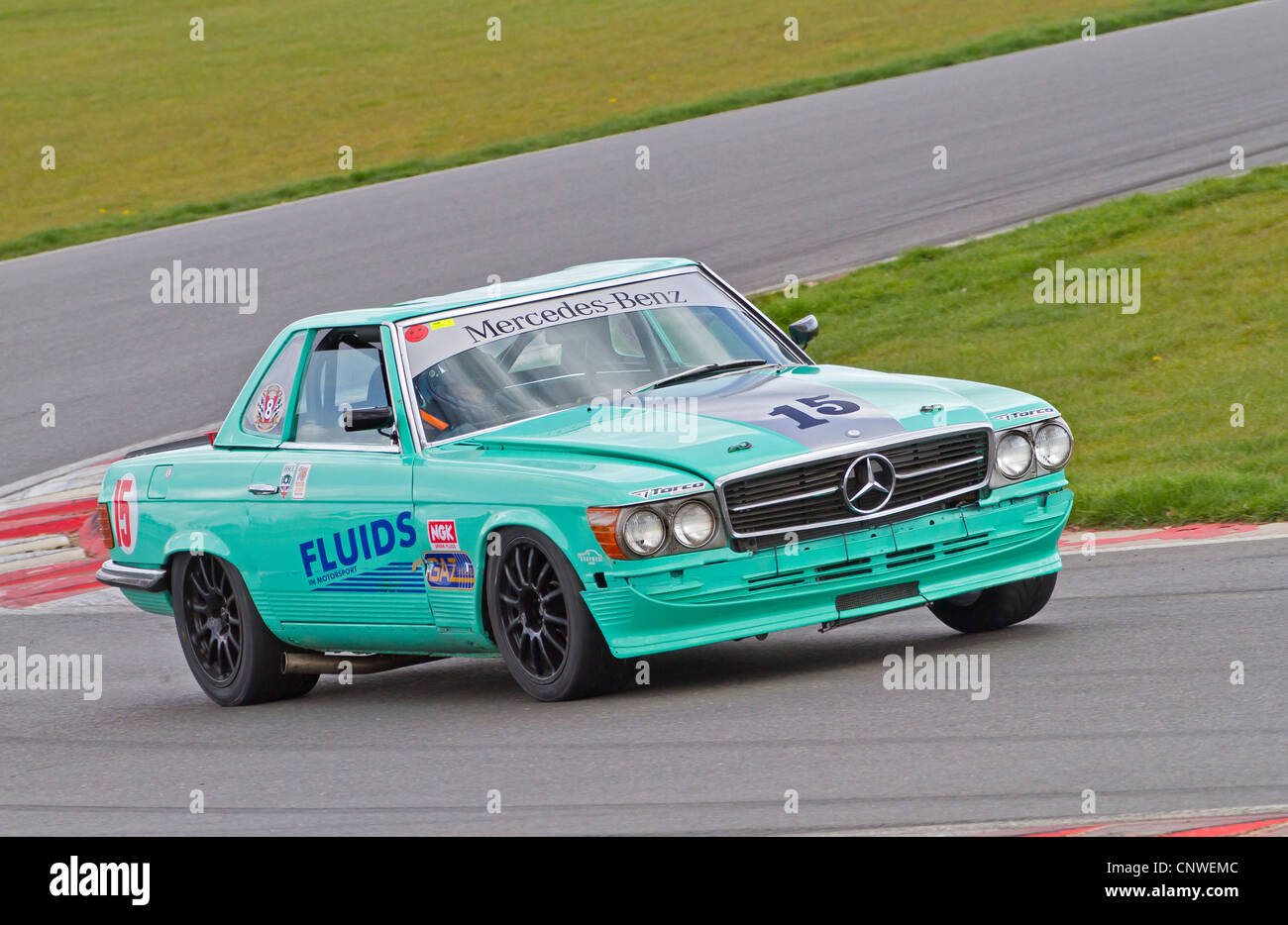 1974 Mercedes 450 Si with driver Ian Jacobs during the CSCC HVRA V8 Challenge race at Snetterton, Norfolk, UK. Stock Photo