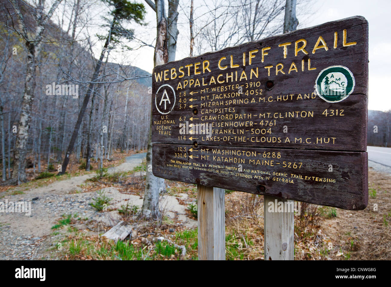 Crawford Notch State Park - Appalachian Trail at the Route 302 crossing in the White Mountains, New Hampshire USA Stock Photo
