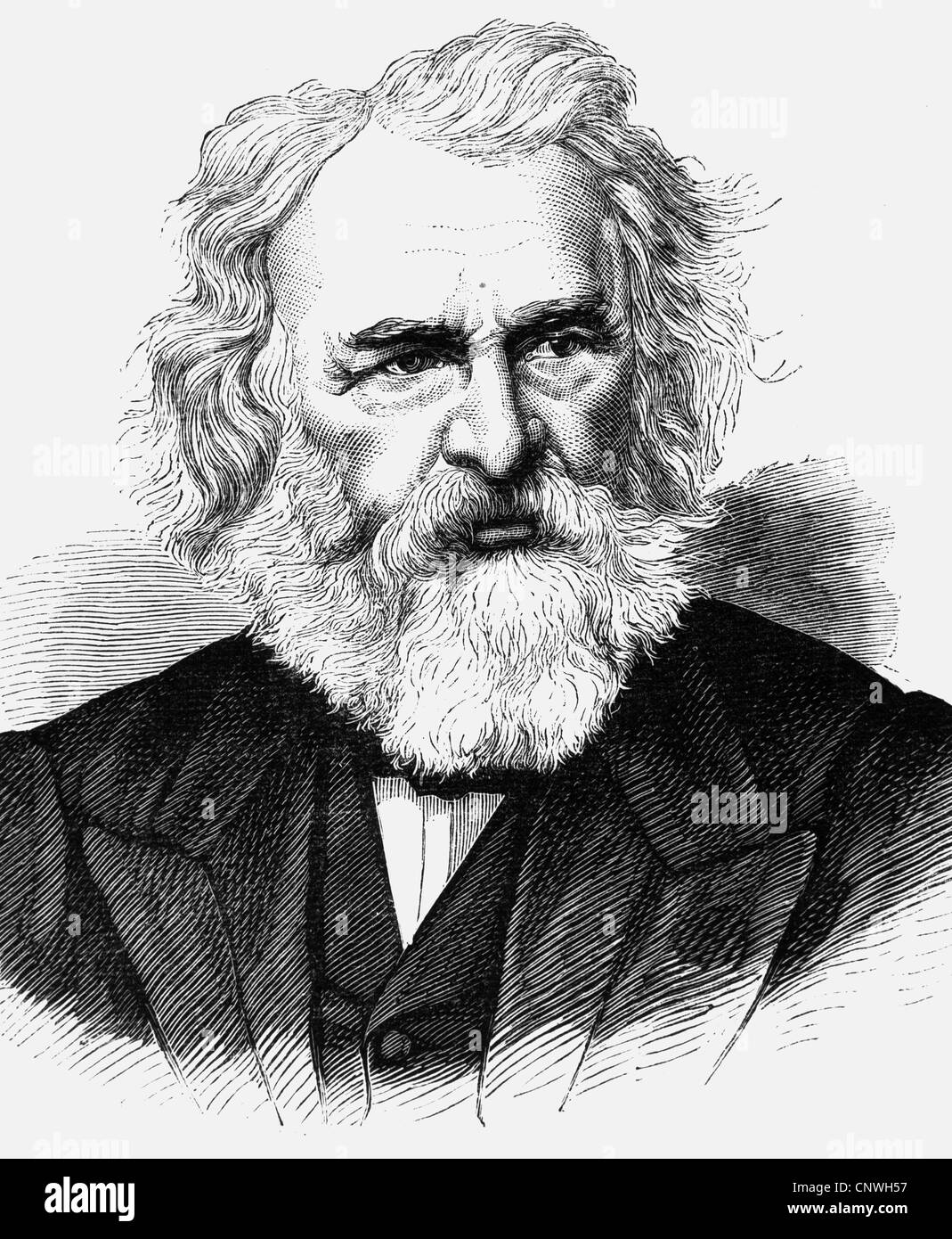 Longfellow, Henry Wadsworth, 27.2.1807 - 24.3.1882, US American author / writer, portrait, wood engraving, circa 1870, Stock Photo