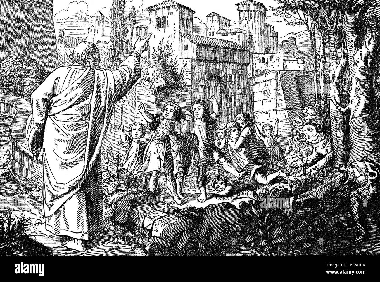 religion, biblical scenes, 'Elisha and the knaves at Bethel', wood engraving, 19th century, , Additional-Rights-Clearences-Not Available Stock Photo