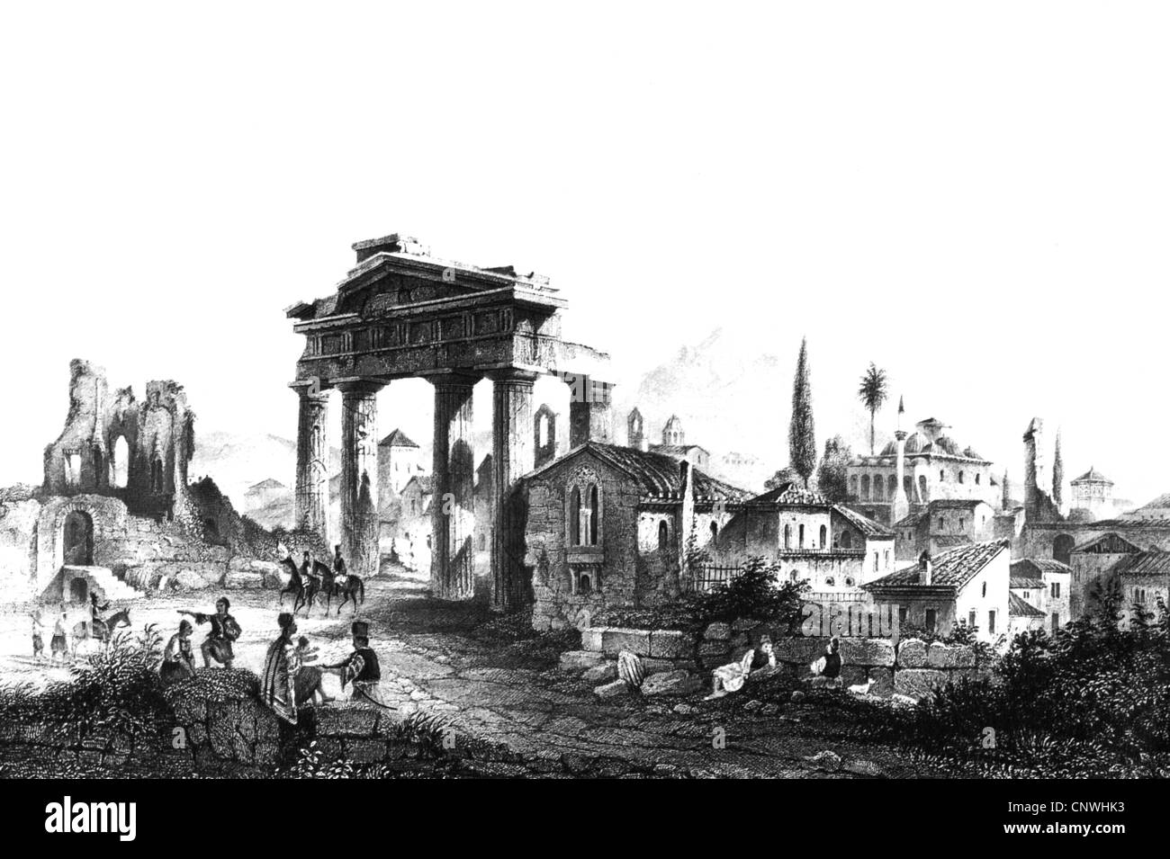 geography / travel, Greece, Athens, agora, view, copper engraving by J. H. de Kulps after Wolfenberger, circa 1850, Artist's Copyright has not to be cleared Stock Photo