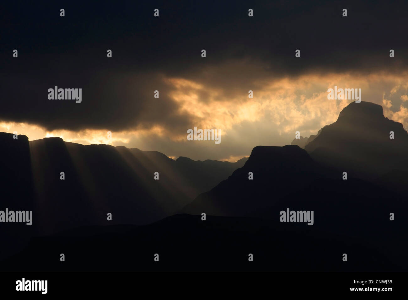 evening mood at the Cathedral Peak at the Drakensberg, South Africa ...