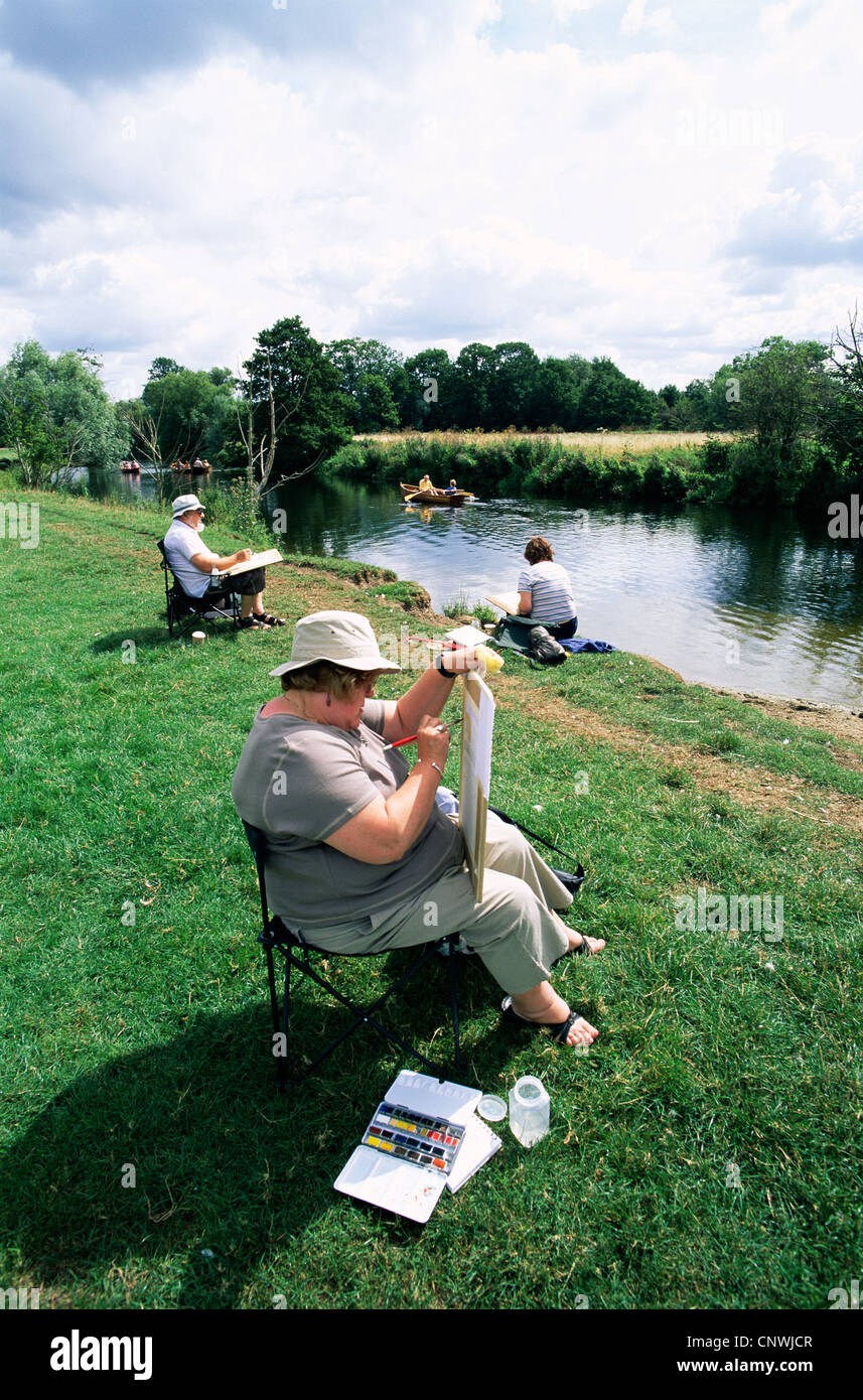 England, Suffolk, River Stour, Artists on the River Stour Stock Photo