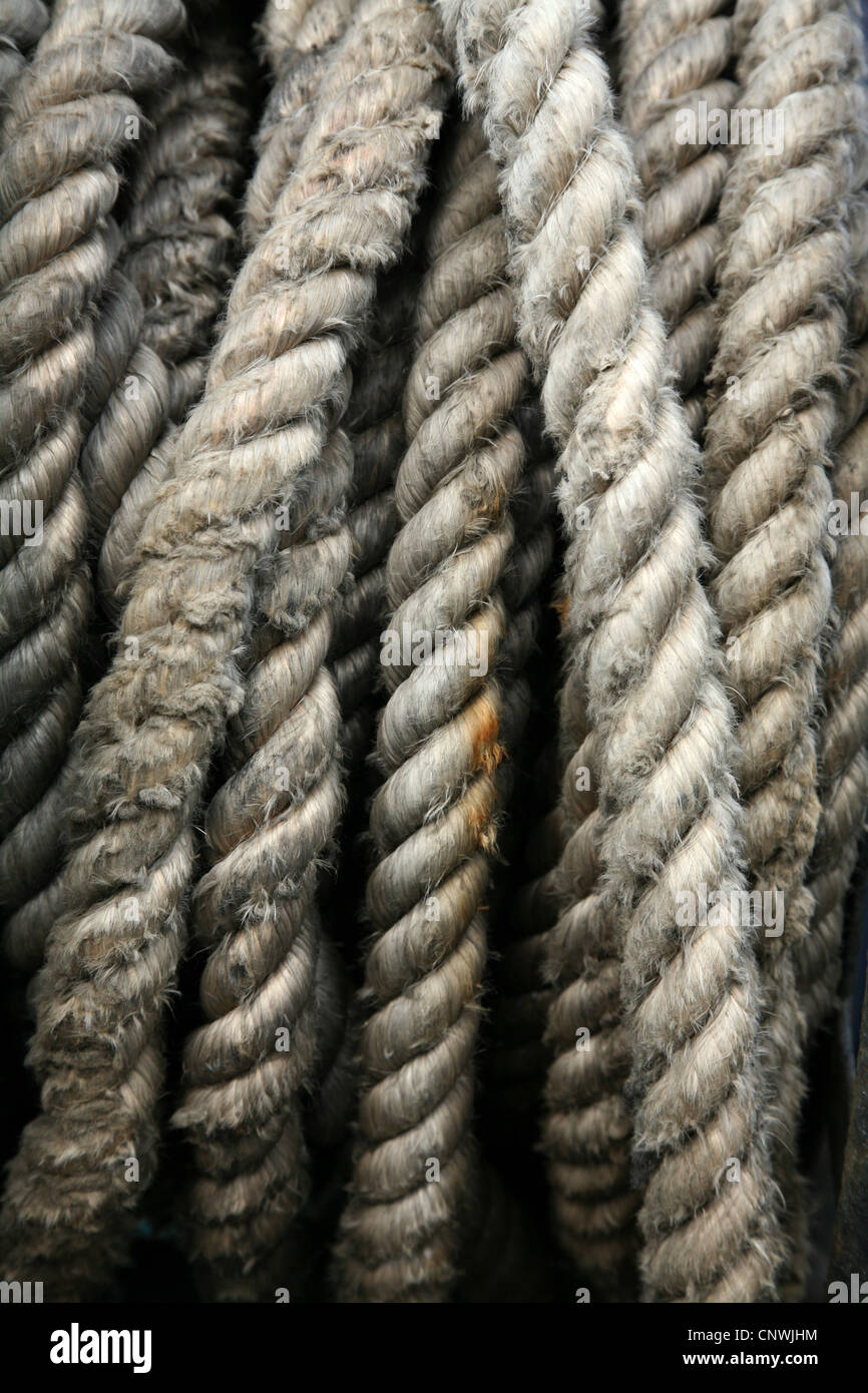 Mooring cables on a boat. Stock Photo