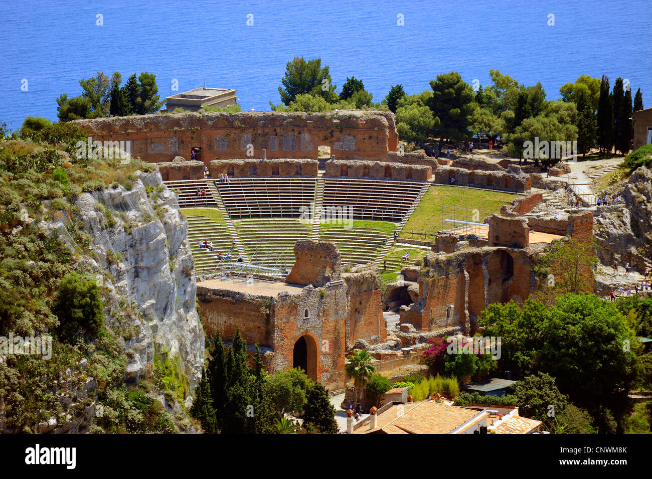 Greek Roman Theater Taormina Sicily Mediterranean Sea Island Stock Photo