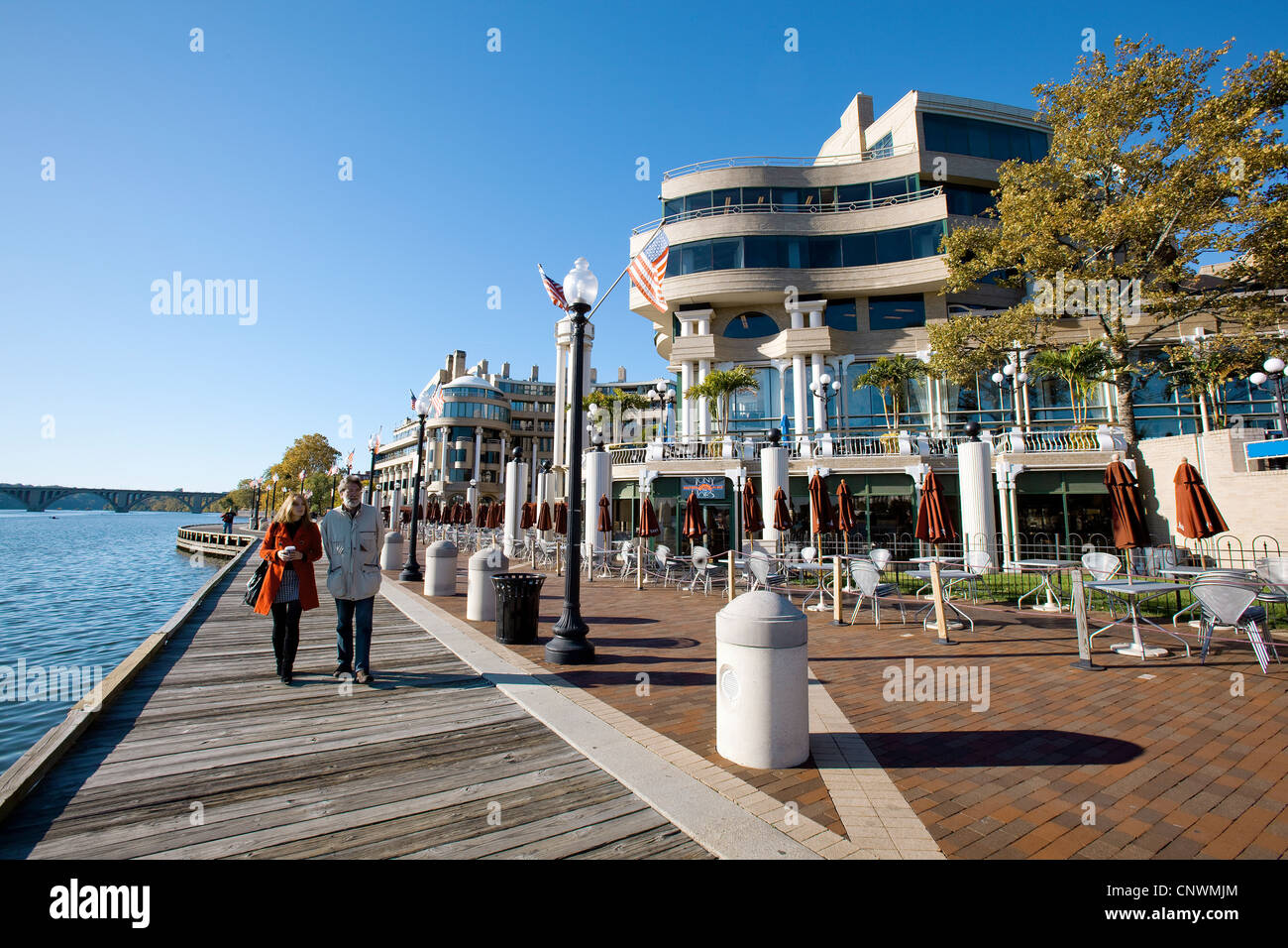 Waterfront Plaza at the Washington Harbour in Stock Photo