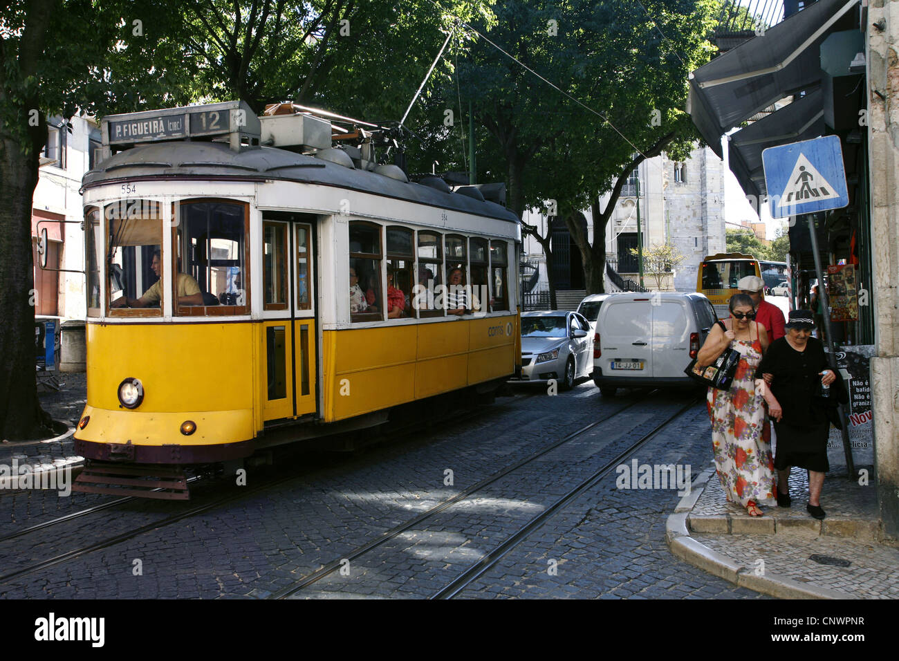 Tram No. 12, Alfama, Lisbon, Portugal Stock Photo