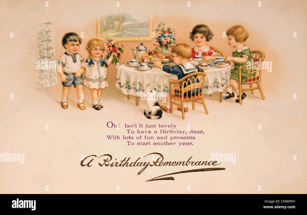 1920’s Birthday Card in the form of a postcard. Hand painted image of