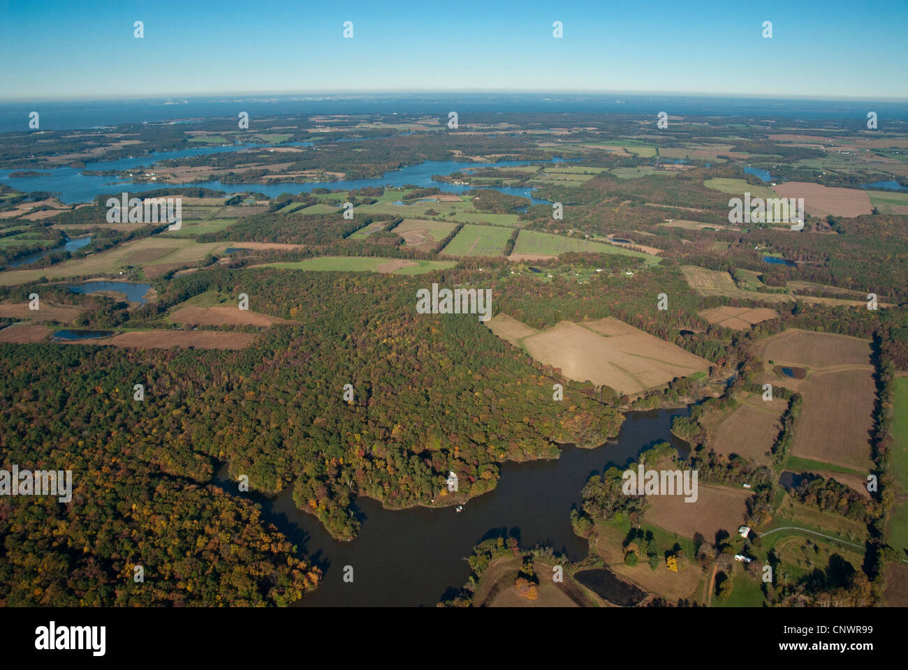 Aerial of the Chesapeake Bay in Chestertown MD Stock Photo