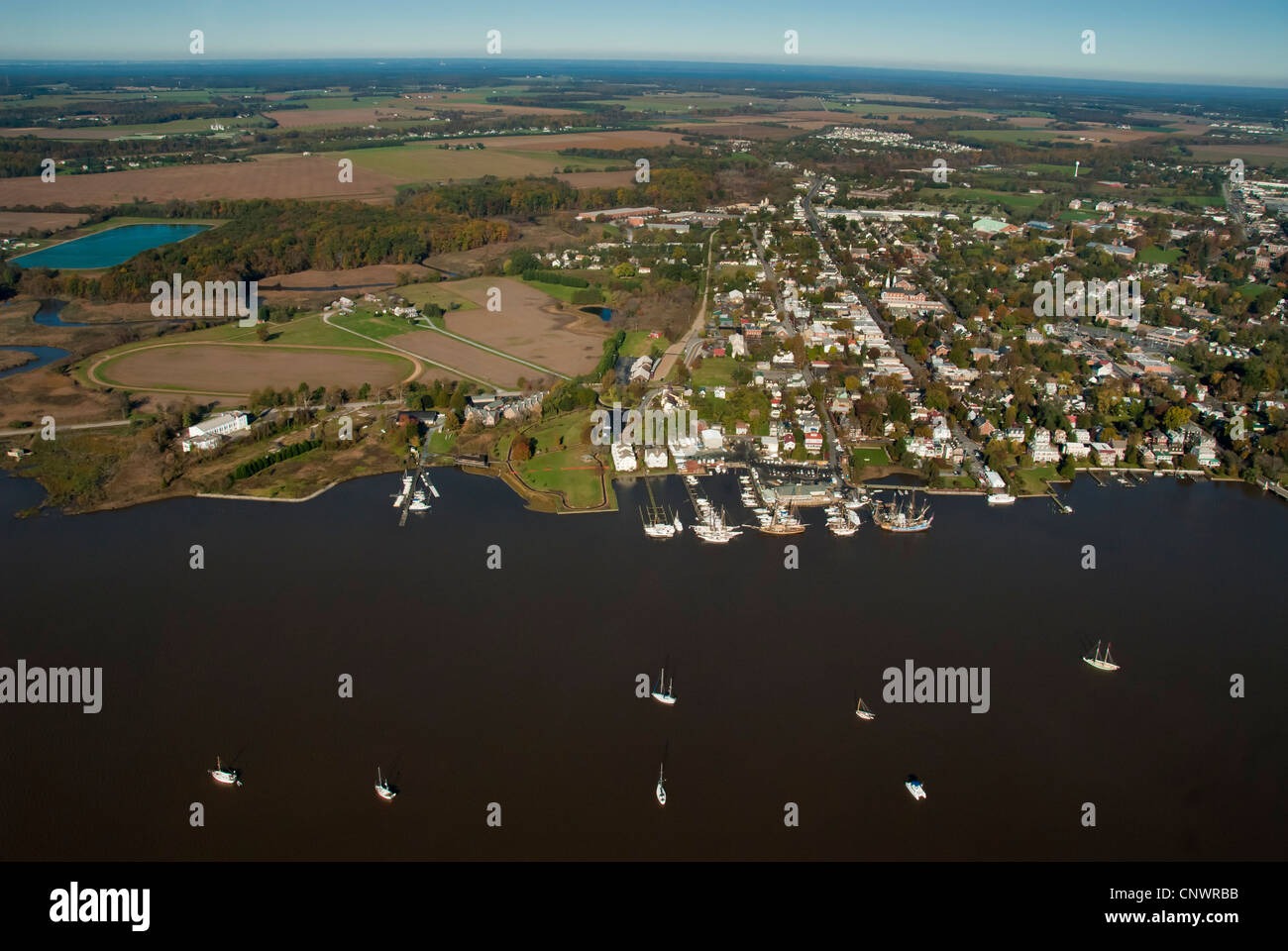 Aerial of the Chesapeake Bay in Chestertown MD Stock Photo