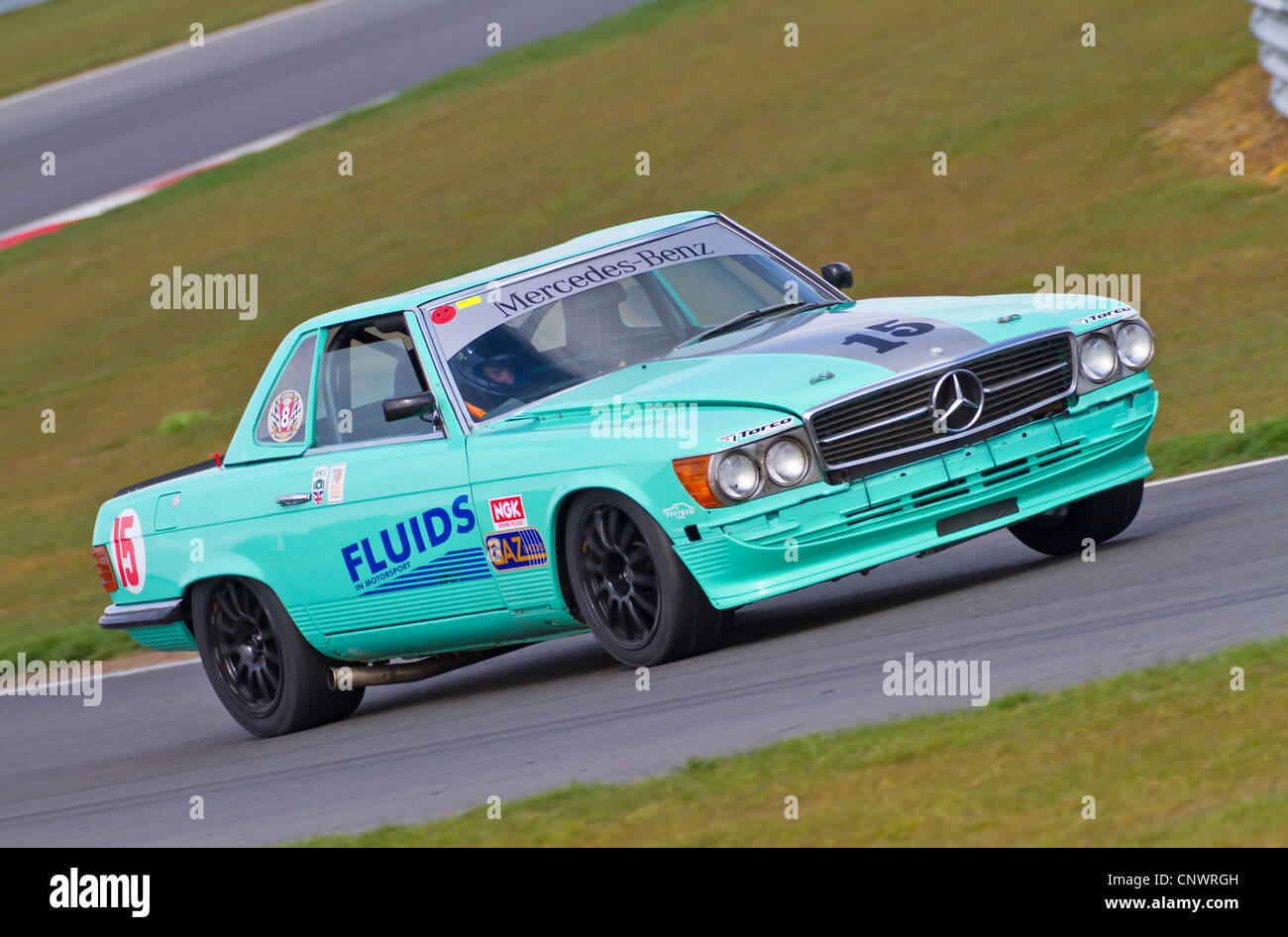 1974 Mercedes 450 Si with driver Ian Jacobs during the CSCC HVRA V8 Challenge race at Snetterton, Norfolk, UK. Stock Photo