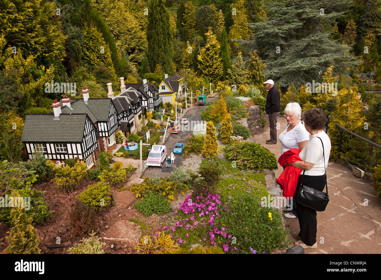 UK, England, Devon, Torquay, Babbacombe Model Village, elderly visitors enjoying the gardens Stock Photo