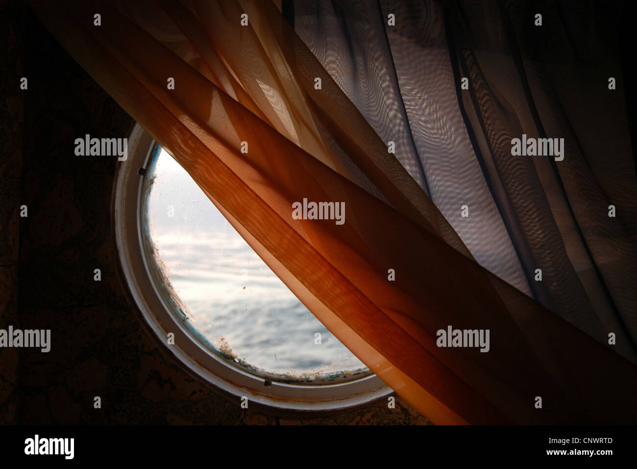 Lake Baikal seen through the porthole in Siberia, Russia Stock Photo