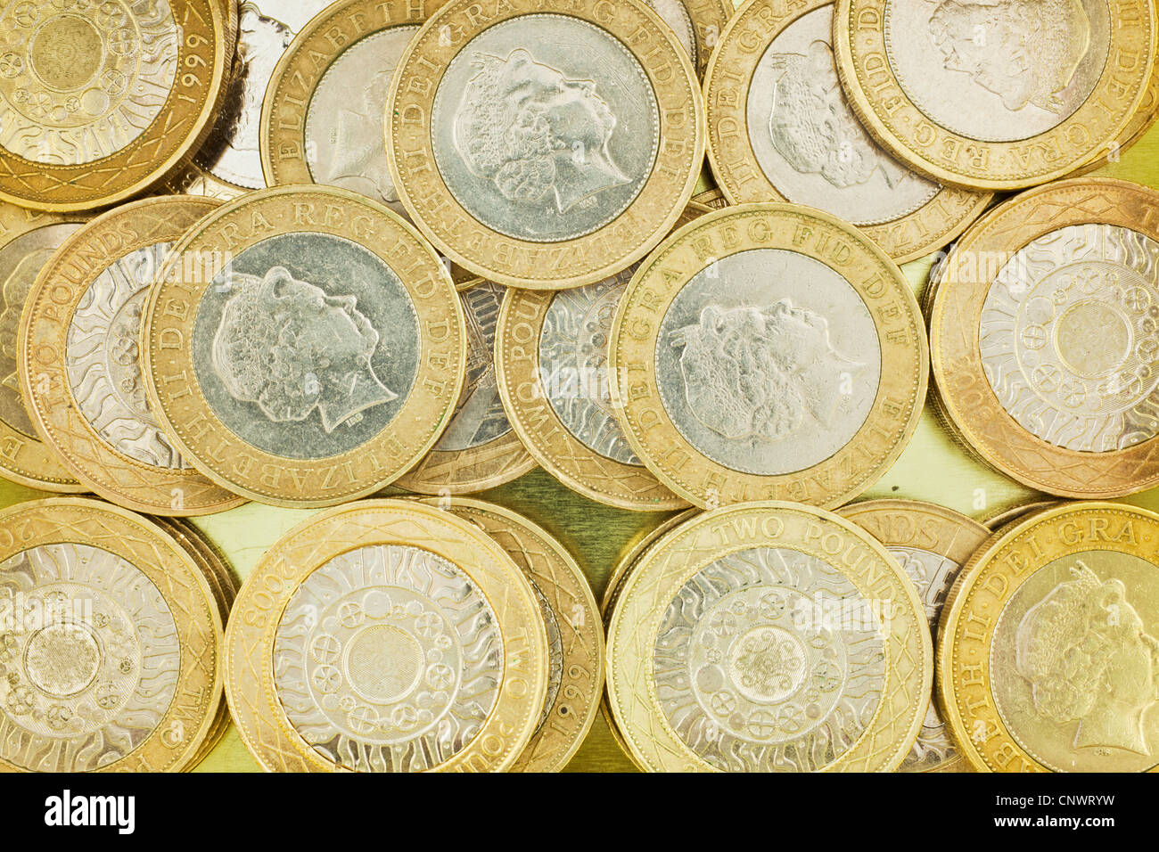 sterling currency coins £2 denomination [two pound] Stock Photo
