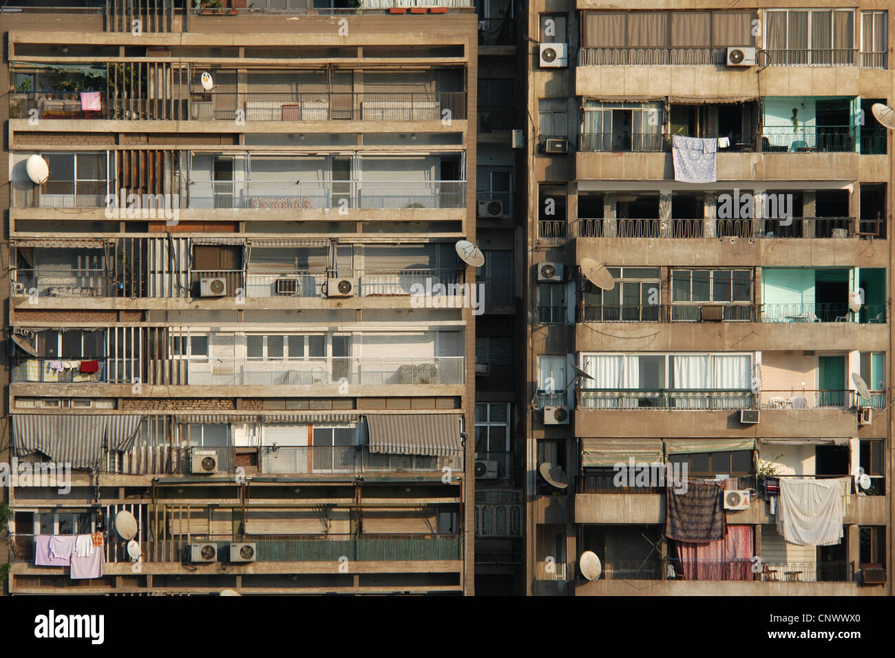 Apartment buildings on the embankment of the Nile in Cairo, Egypt Stock