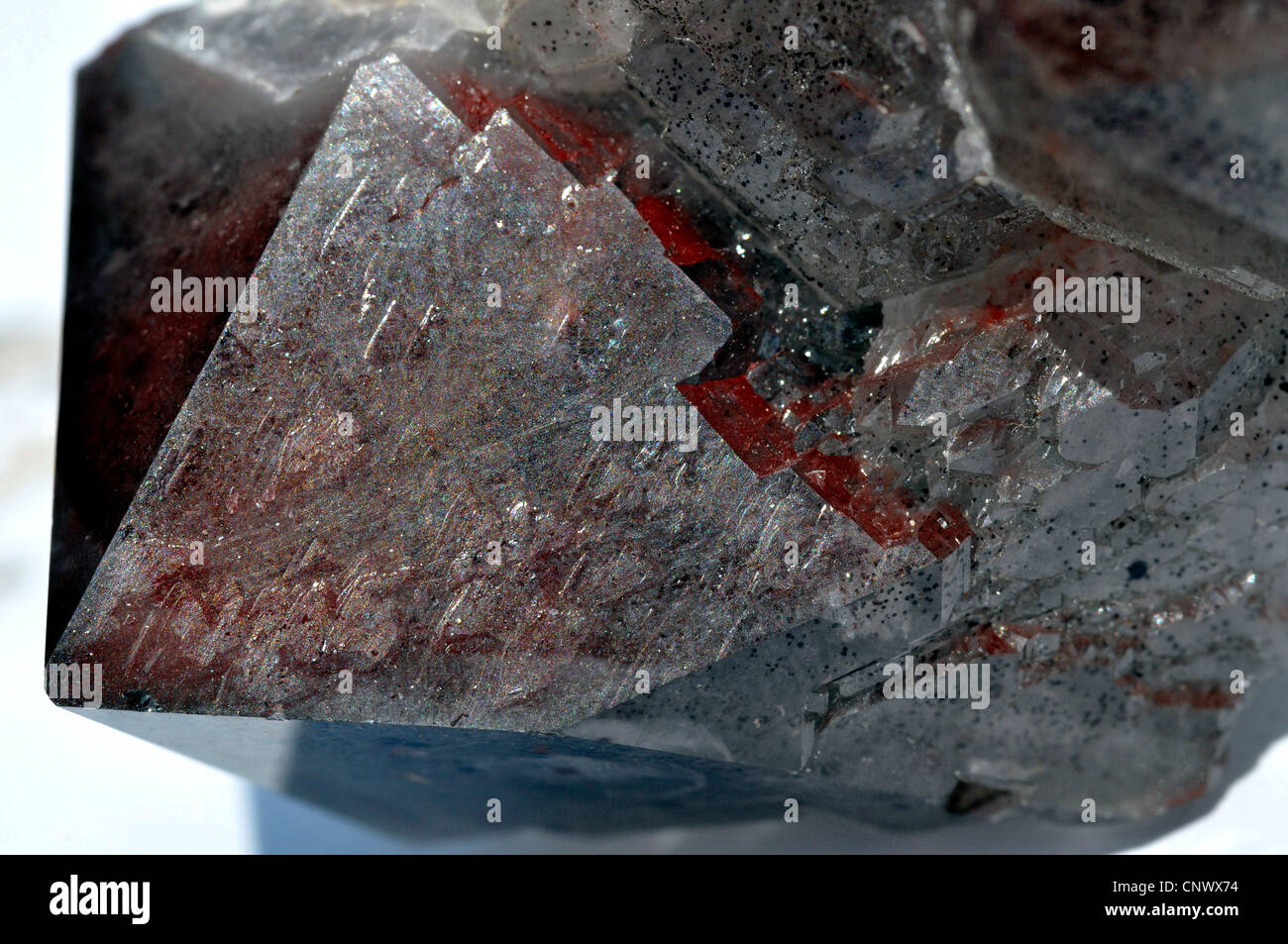 rock crystal with inclusions of haematite Stock Photo