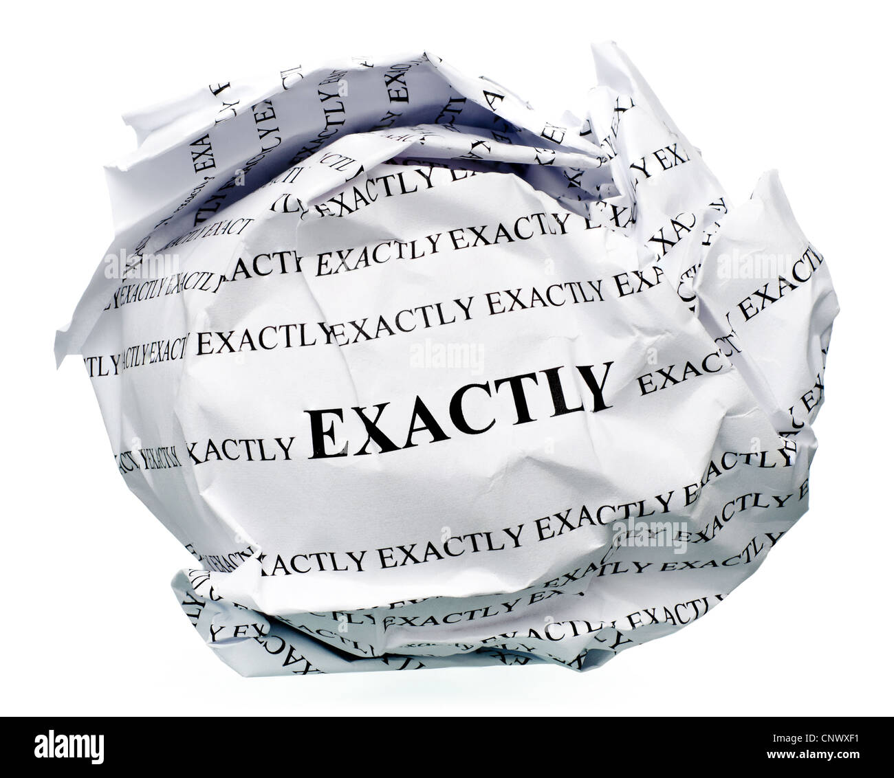 paper ball with text ' exactly ' and clipping path on a white background Stock Photo