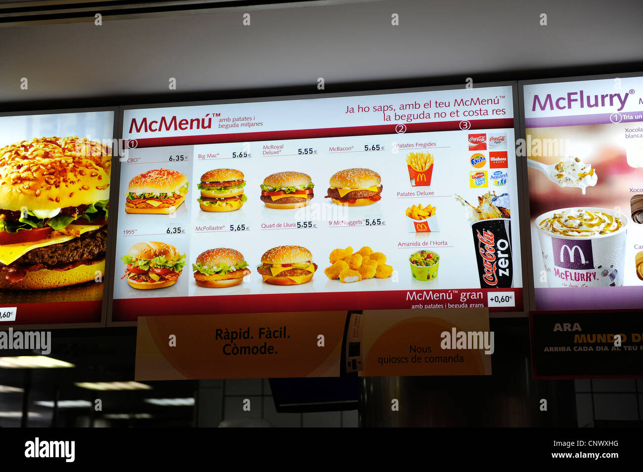 McDonald's Restaurant menu Barcelona Spain Europe Catalonia Stock Photo