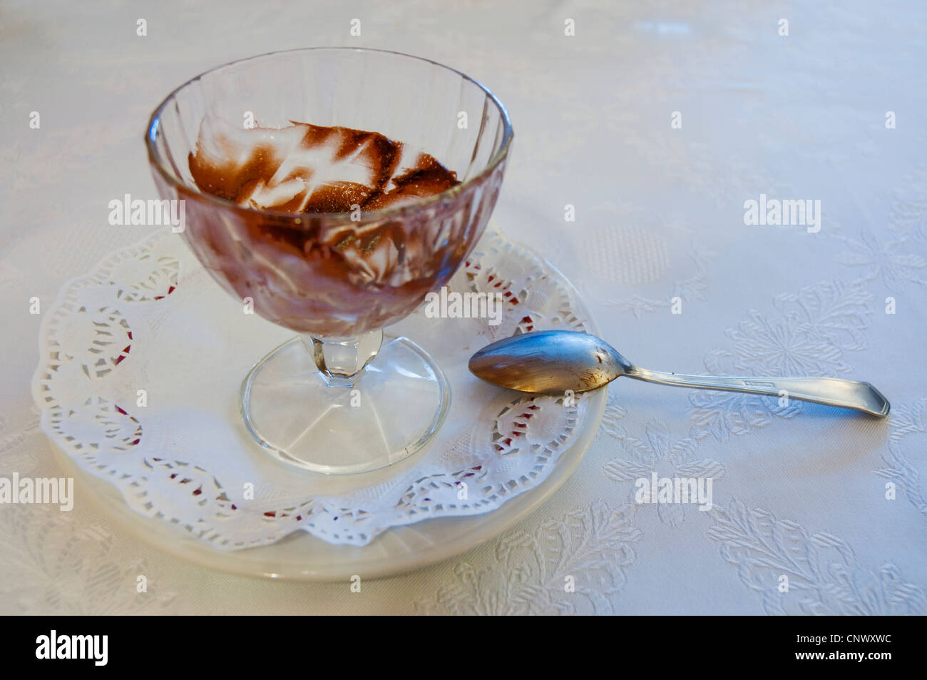 Empty bowl of chocolate mousse. Stock Photo