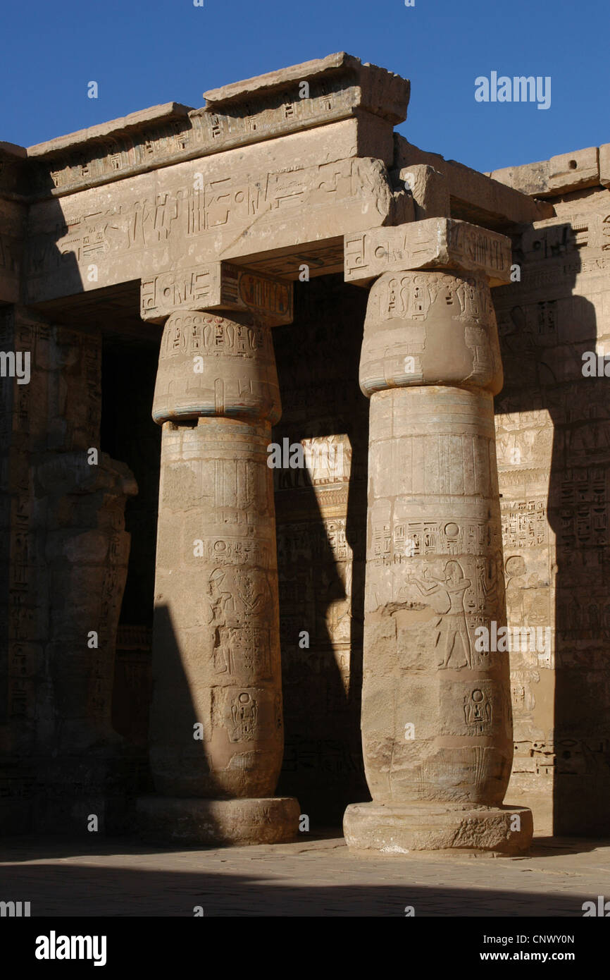 Medinet Habu. Mortuary Temple of Ramesses III in the Theban Necropolis near Luxor, Egypt. Stock Photo