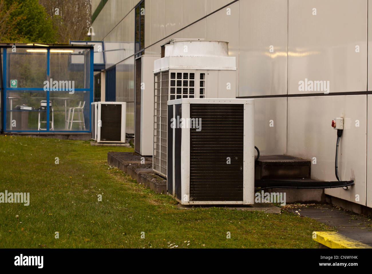 Air conditioning units outside manufacturing factory facility in wales